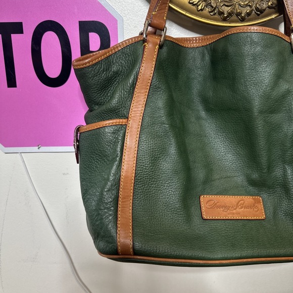 Vintage Dooney And Bourke Large Green Pebbled Leather Shoulder Bag Purse - Picture 4 of 12